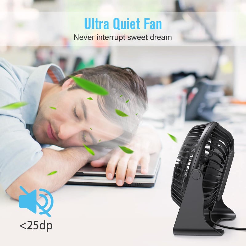 BESKAR USB Small Desk Fan, Portable Fans with 3 Speeds Strong Airflow, Quiet Operation and 360Â°Rotate, Personal Table Fan for Home,Office, Bedroom- 3.9 ft Cord/Blue - Image 5